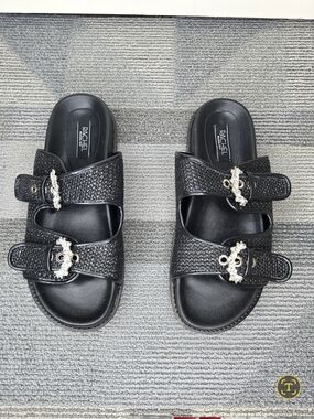 Rachel Matcha Black Women's Slide Sandals with Decorative Buckles